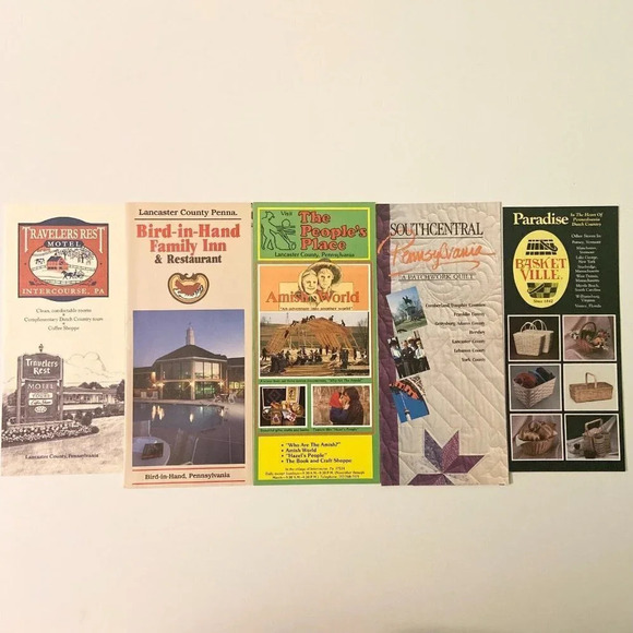 Vintage Pennsylvania Brochures Motel Inn Amish World Basketville Pamphlets - Picture 1 of 16
